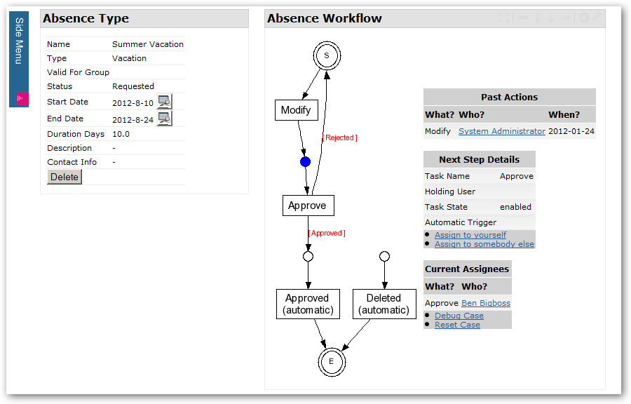 Absence Workflow Panel